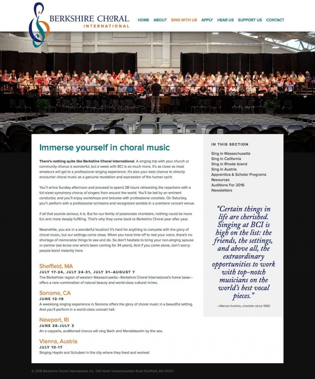 Berkshire Choral International website